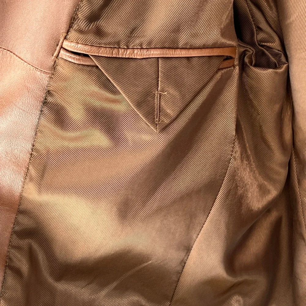 Stafford Brown Genuine Leather Blazer Jacket Mens‎ M Y2K Minimalist Sport Coat